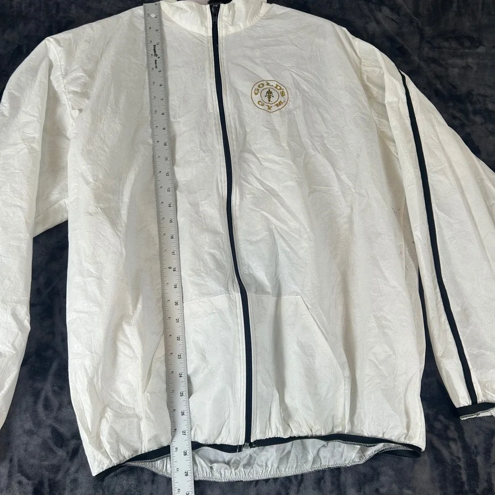 Gold's‎ Gym Windbreaker Jacket Mens XL White Spunbonded Olefin Full Zip Logo